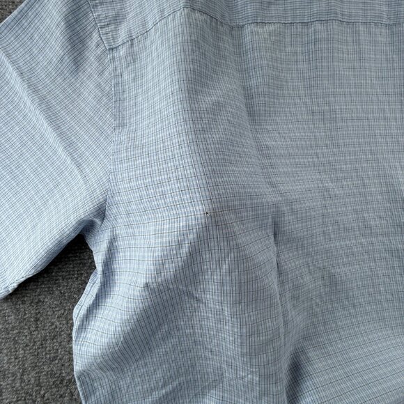 Quiksilver Rayon Polyester Check Short Sleeve Large Point Blue Pocket Mens Shirt - Picture 15 of 16